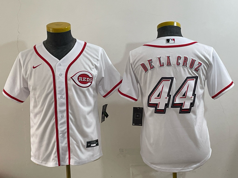 youth Cincinnati Reds #44 Delacruz White Nike MLB 2025 Jersey 007